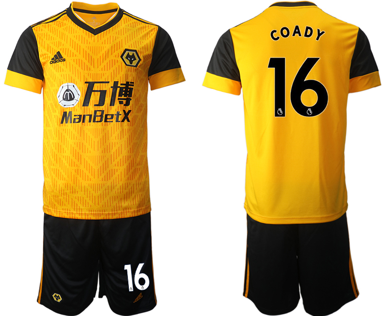 Men 2020-2021 club Wolverhampton Rangers home #16 yellow Soccer Jerseys->other club jersey->Soccer Club Jersey